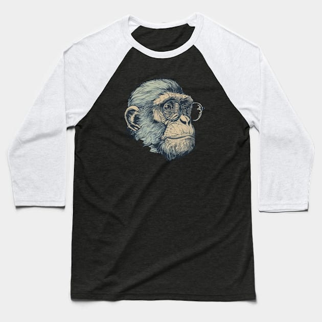 Chimpanzee Chic: The Sarcastic Saga Baseball T-Shirt by Carnets de Turig